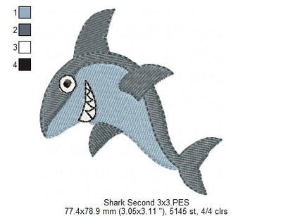 Playful Shark Duo – Fill Stitch – Machine Embroidery Design