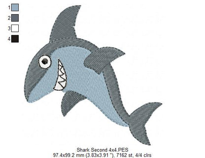 Playful Shark Duo – Fill Stitch – Machine Embroidery Design