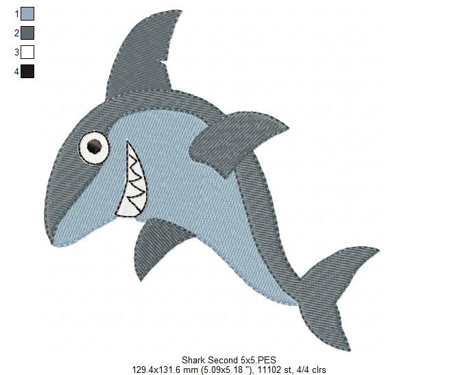 Playful Shark Duo – Fill Stitch – Machine Embroidery Design