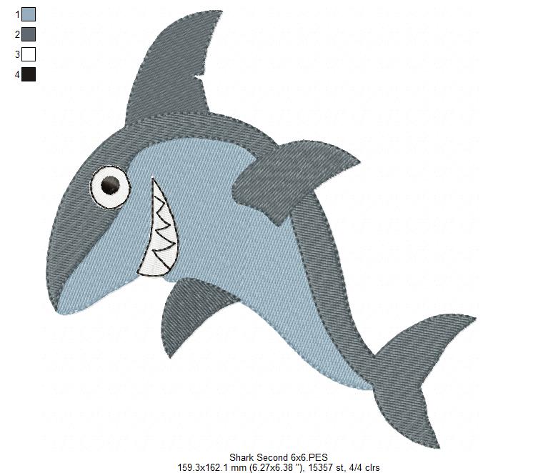 Playful Shark Duo – Fill Stitch – Machine Embroidery Design