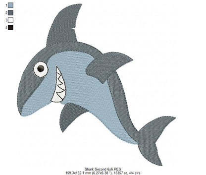 Playful Shark Duo – Fill Stitch – Machine Embroidery Design