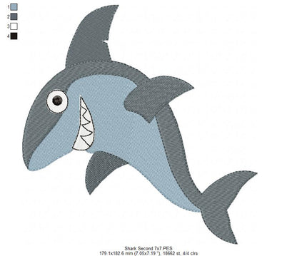 Playful Shark Duo – Fill Stitch – Machine Embroidery Design
