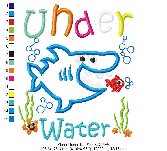 Shark Under the Sea - Appliqué - Machine Embroidery Design