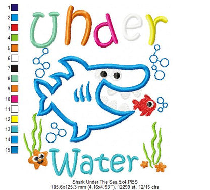 Shark Under the Sea - Appliqué - Machine Embroidery Design