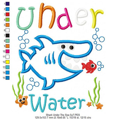 Shark Under the Sea - Appliqué - Machine Embroidery Design