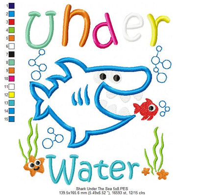 Shark Under the Sea - Appliqué - Machine Embroidery Design
