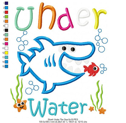 Shark Under the Sea - Appliqué - Machine Embroidery Design