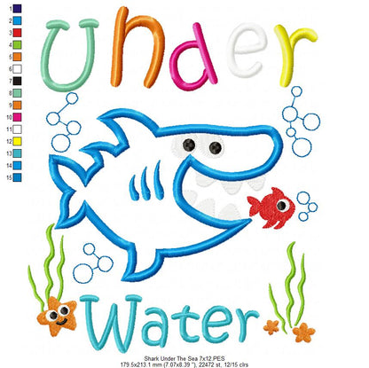 Shark Under the Sea - Appliqué - Machine Embroidery Design