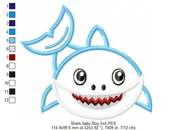Shark Baby Boy - Applique - Machine Embroidery Design