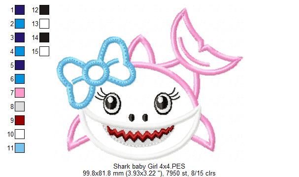 Shark Baby Boy and Girl - Applique  - Set of 2 designs