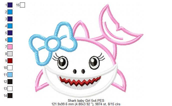 Shark Baby Girl - Applique - Machine Embroidery Design