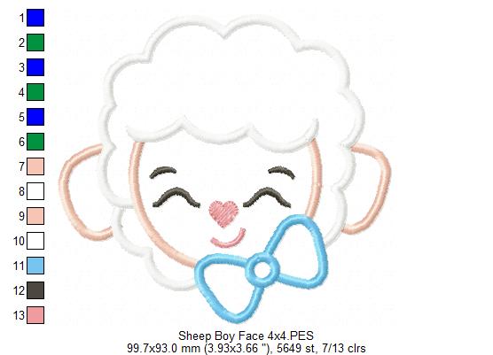 Sheep Girl and Boy Face - Set of 2 designs - Applique