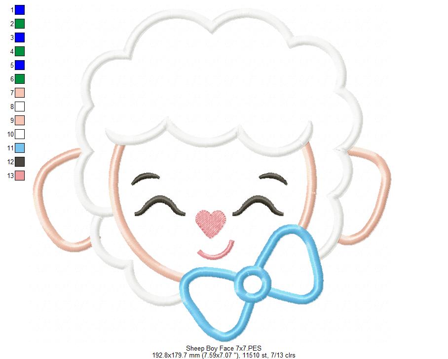 Sheep Girl and Boy Face - Set of 2 designs - Applique