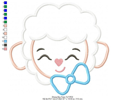 Sheep Girl and Boy Face - Set of 2 designs - Applique