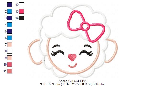 Sheep Girl and Boy Face - Set of 2 designs - Applique