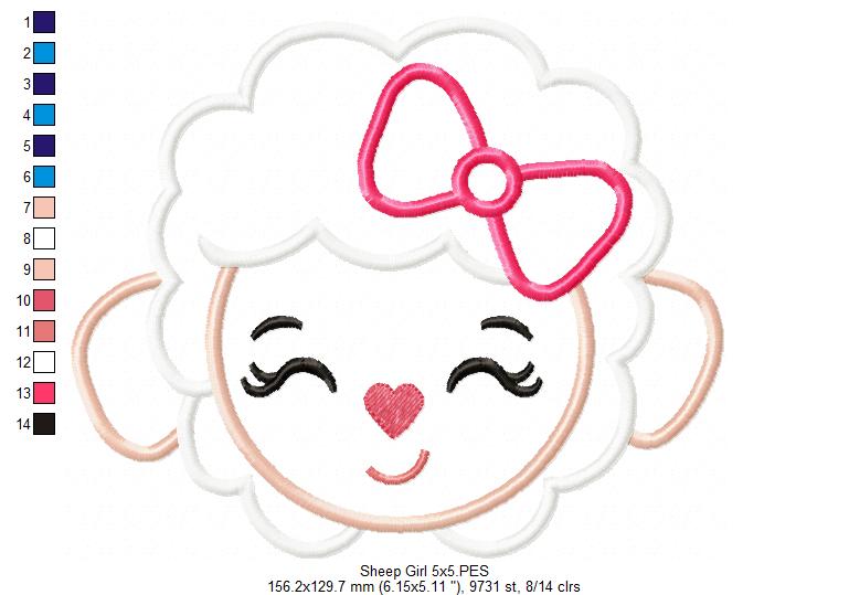 Sheep Girl and Boy Face - Set of 2 designs - Applique