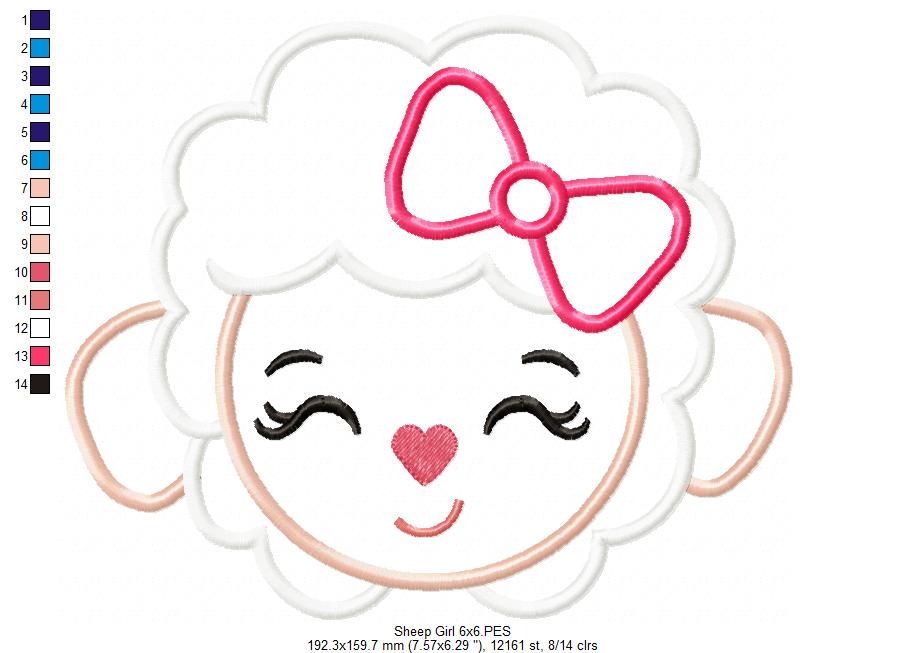 Sheep Girl Face - Applique - Machine Embroidery Design