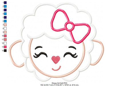 Sheep Girl Face - Applique - Machine Embroidery Design