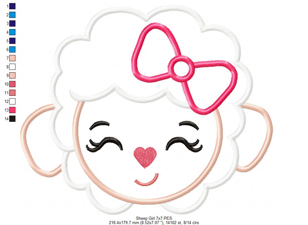 Sheep Girl Face - Applique - Machine Embroidery Design