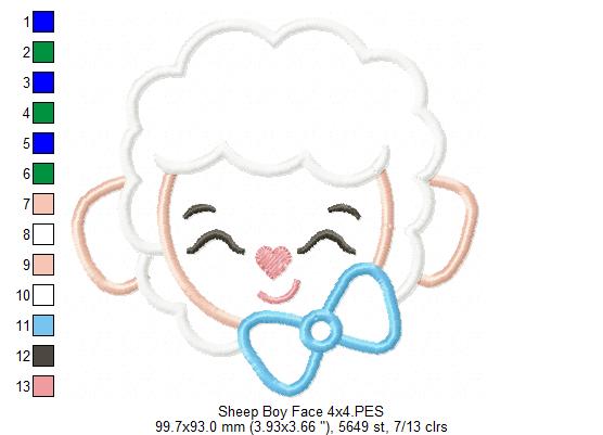 Sheep Boy Face - Appliqué - Machine Embroidery Design