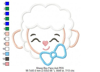 Sheep Boy Face - Appliqué - Machine Embroidery Design