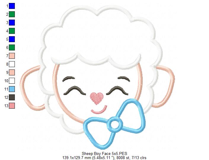 Sheep Boy Face - Appliqué - Machine Embroidery Design