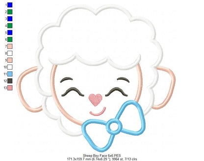 Sheep Boy Face - Appliqué - Machine Embroidery Design