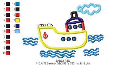 Cute Ship - Applique - Machine Embroidery Design