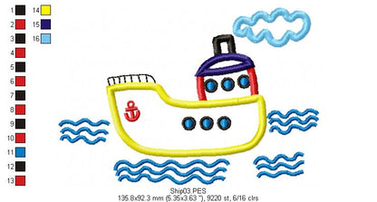 Cute Ship - Applique - Machine Embroidery Design