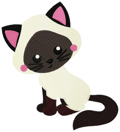 Cute Siamese Kitty – Fill Stitch – Machine Embroidery Design