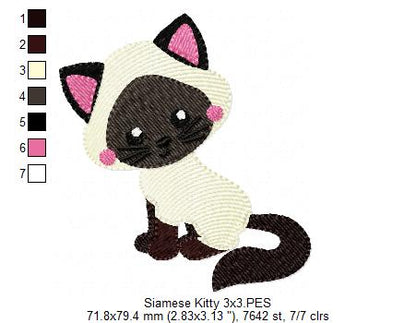 Cute Siamese Kitty – Fill Stitch – Machine Embroidery Design