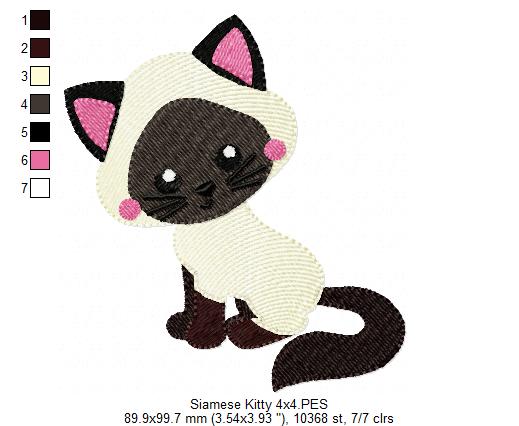 Cute Siamese Kitty – Fill Stitch – Machine Embroidery Design