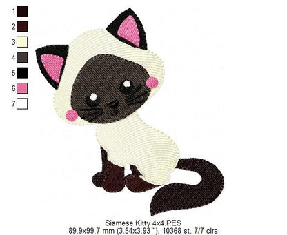 Cute Siamese Kitty – Fill Stitch – Machine Embroidery Design