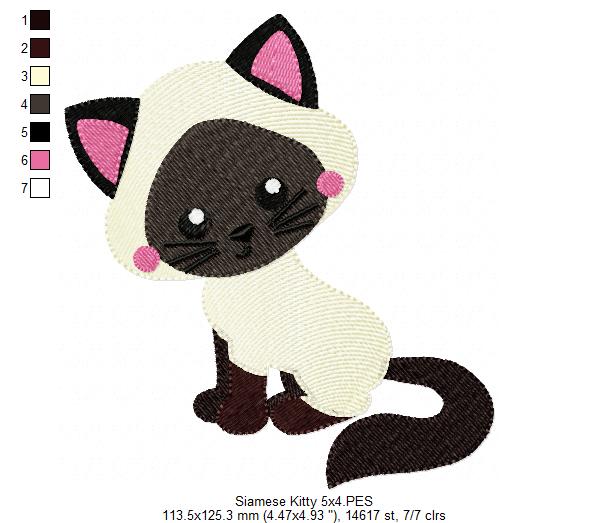 Cute Siamese Kitty – Fill Stitch – Machine Embroidery Design