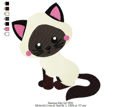 Cute Siamese Kitty – Fill Stitch – Machine Embroidery Design