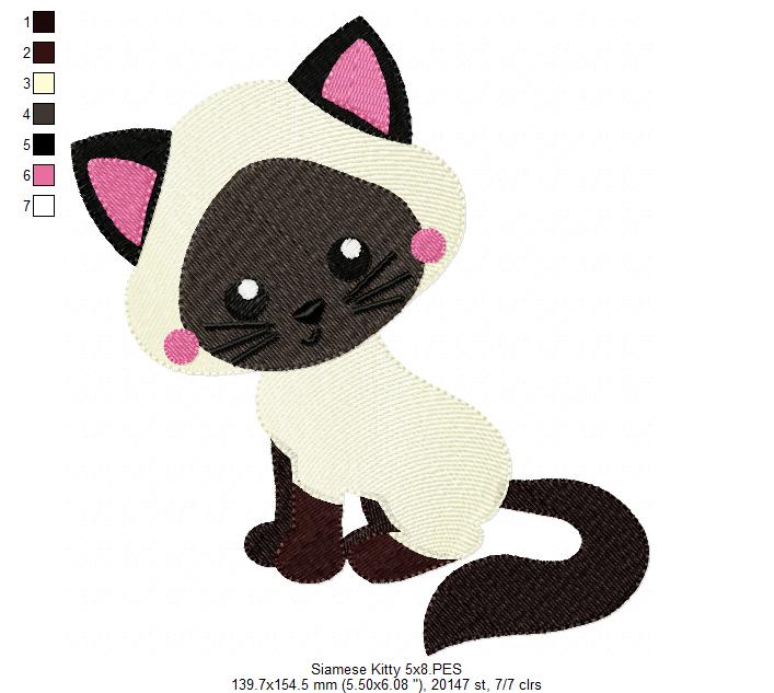 Cute Siamese Kitty – Fill Stitch – Machine Embroidery Design