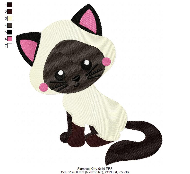 Cute Siamese Kitty – Fill Stitch – Machine Embroidery Design