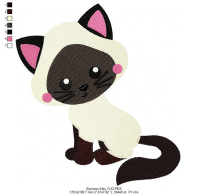 Cute Siamese Kitty – Fill Stitch – Machine Embroidery Design
