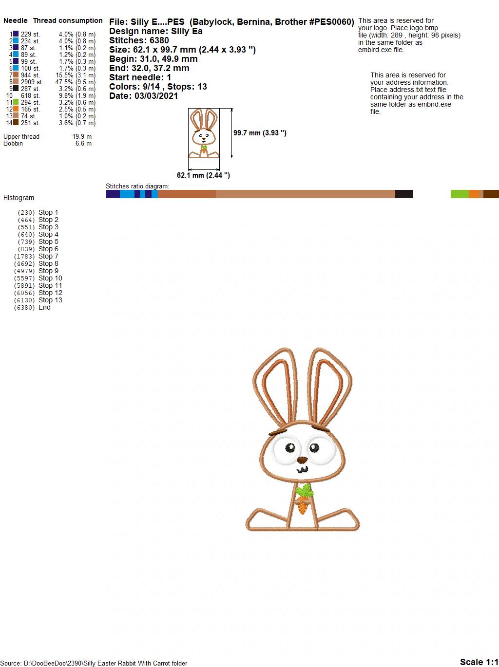 Silly Easter Rabbit with Carrot - Applique