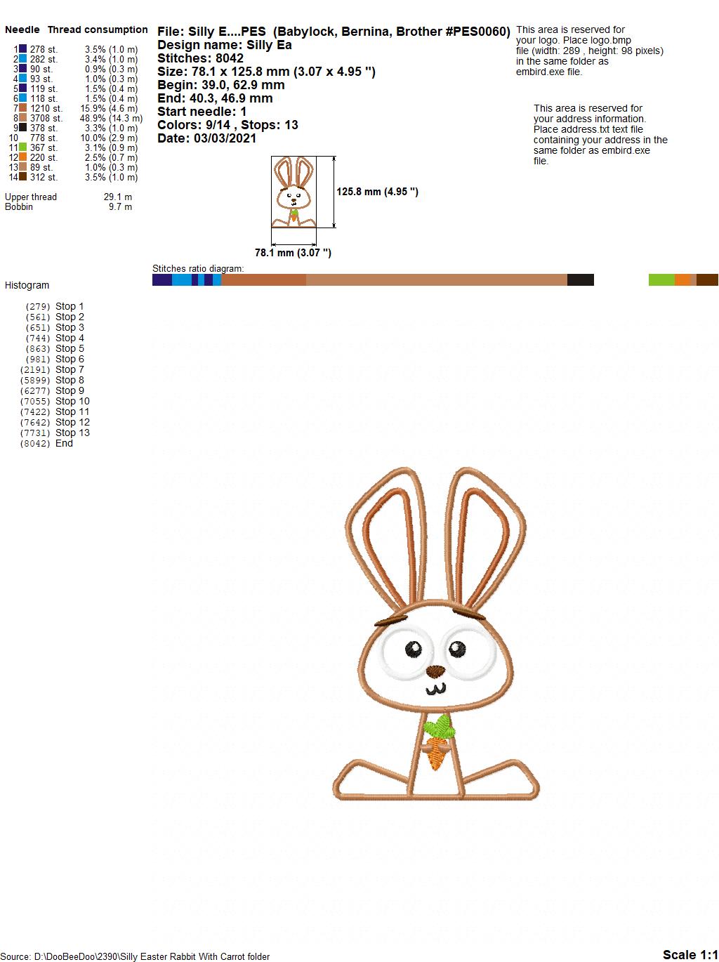 Silly Easter Rabbit with Carrot - Applique