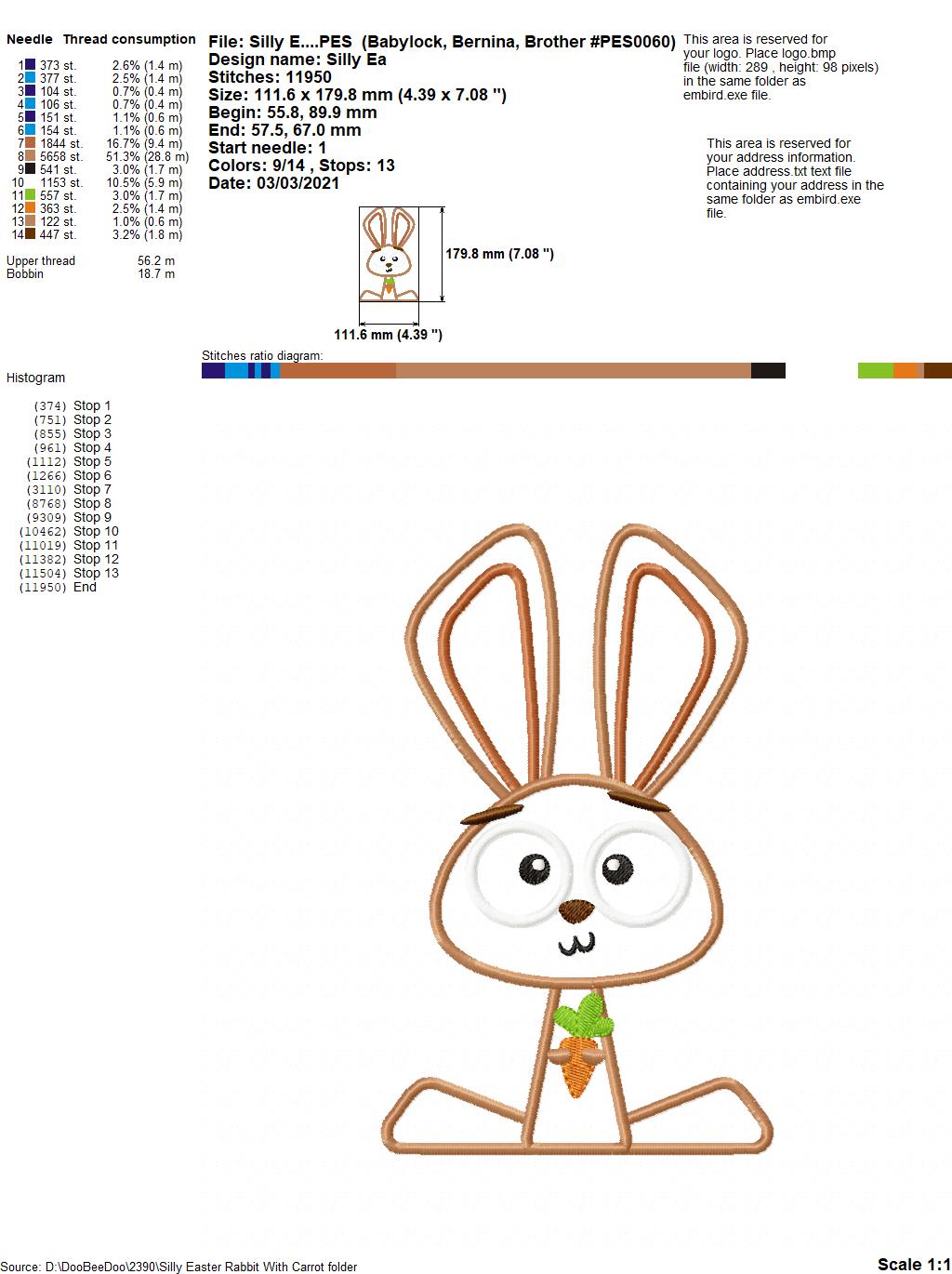 Silly Easter Rabbit with Carrot - Applique