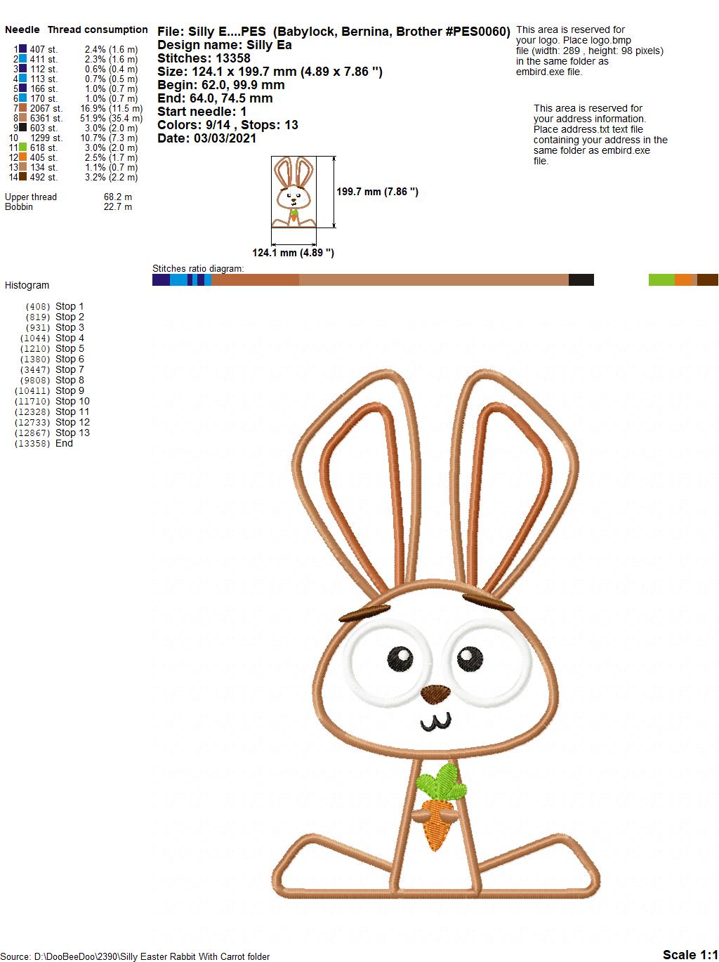 Silly Easter Rabbit with Carrot - Applique