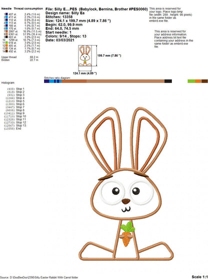 Silly Easter Rabbit with Carrot - Applique
