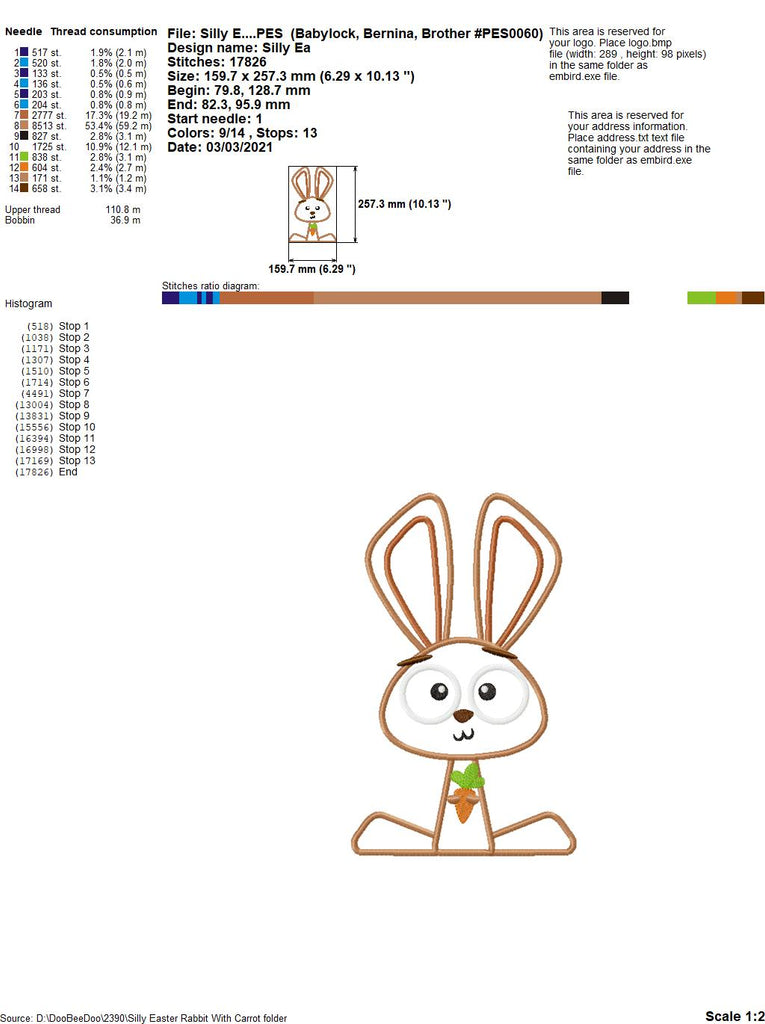 Silly Easter Rabbit with Carrot - Applique