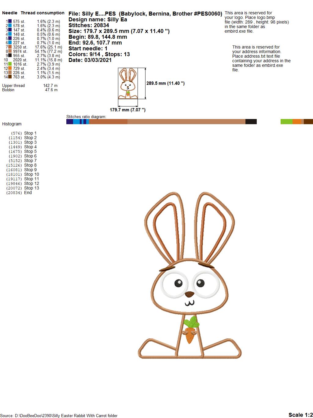 Silly Easter Rabbit with Carrot - Applique