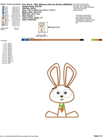 Silly Easter Rabbit with Carrot - Applique