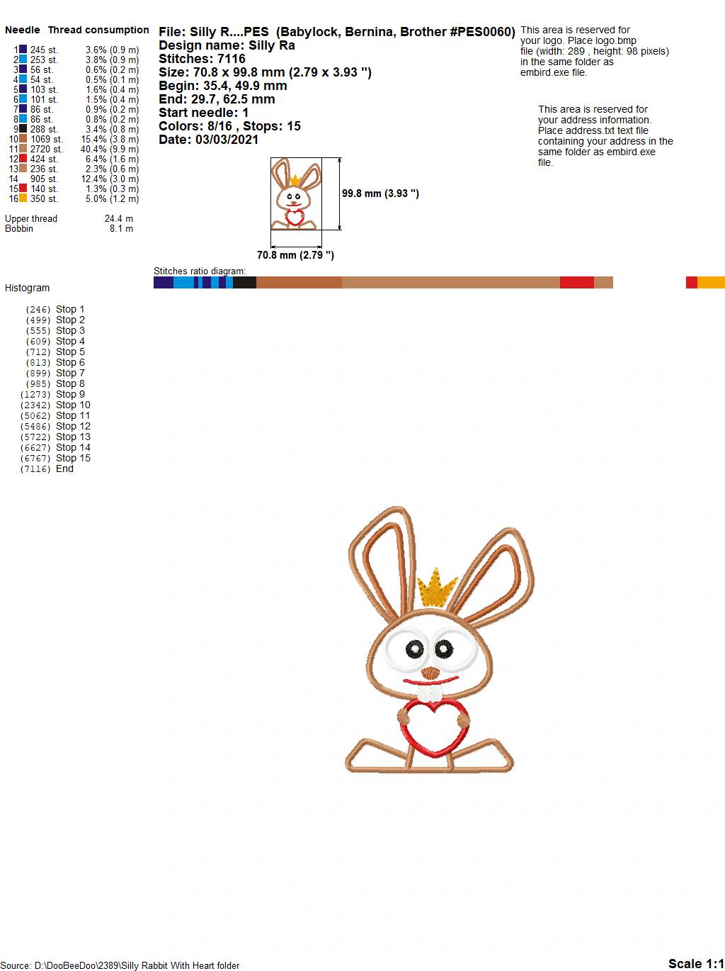 Silly Easter Rabbit with Heart - Applique