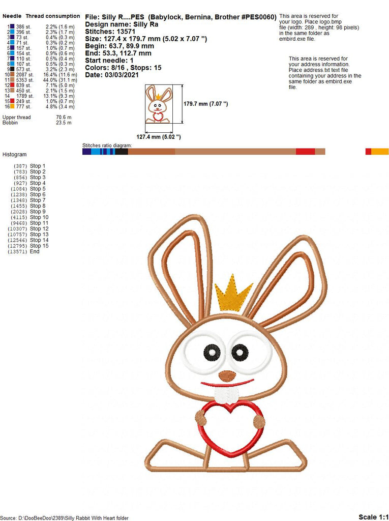 Silly Easter Rabbit with Heart - Applique