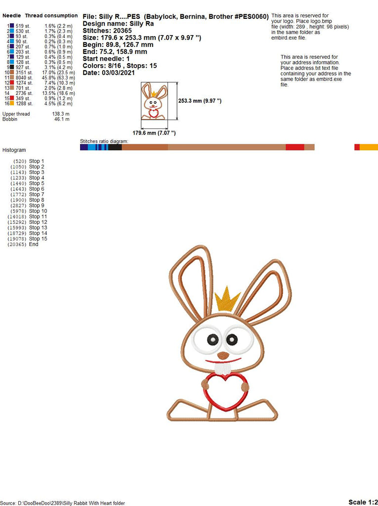 Silly Easter Rabbit with Heart - Applique