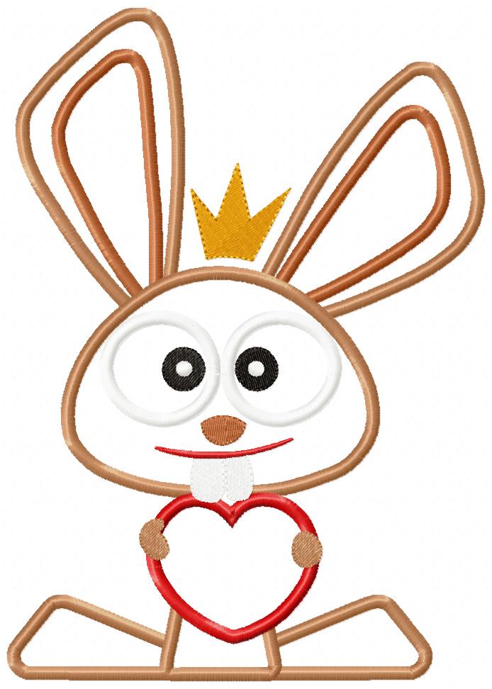 Silly Easter Rabbit with Heart - Applique